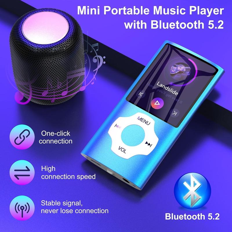 128GB MP3 Player with  5.2,LCD Screen Music Player Up to 256GB,MP3 Player for  with Music,Video,Voice Record,FM Radio,E-Book Reader,Photo Viewer,Darkblue