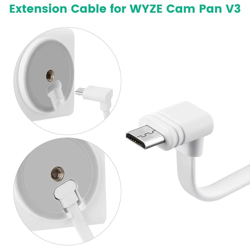 2-Pack 30 ft Extension Cable for WYZE Cam Pan V3 Outdoor Camera, Micro USB 90 Degree Power Adapter, Flat Cord, White