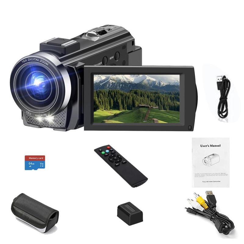 4K HDV-201LM Digital Video Camera, Multifunctional Home Travel Vlog Photography Camera with 64GB High Speed Memory Card, 36MP Recording & Shooting DV Camera, Home Travel Vlog Photography Camera