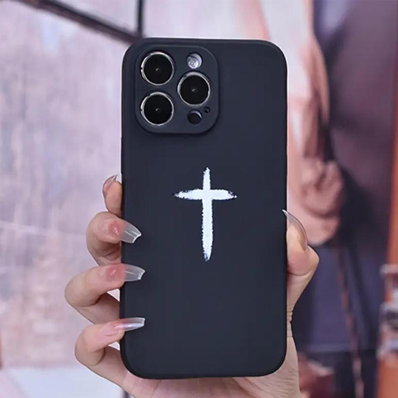 Minimalist Cross Pattern Phone Case, Decorative Phone Protector Cover, Phone Accessory Compatible With iPhone 11 12 13 14 15 Plus Pro Max XR XS Max