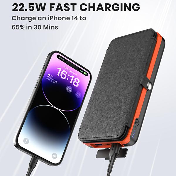 Cyber Monday Sale - Solar Charger 27000mAh Power Bank 22.5W Fast Charging Portable Phone Charger with 4 Solar Panels USB C PD External Battery Pack with 3 USB Outputs for Cellphone Tablet