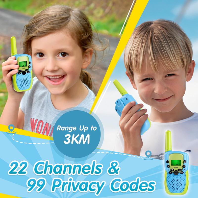 Walkie Talkie for Kids, Toys for 3-12 Year Old Boys Girls with Backlit LCD Flashlight, Kids Walkie Talkies 2 Pack Long Range 22 Channels 2 Way Radio Kids Camping Hiking Kids Xmas Birthday Gift Audio Adjustable for Christmas gifts