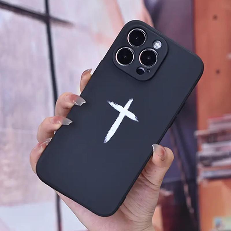 Minimalist Cross Pattern Phone Case, Decorative Phone Protector Cover, Phone Accessory Compatible With iPhone 11 12 13 14 15 Plus Pro Max XR XS Max