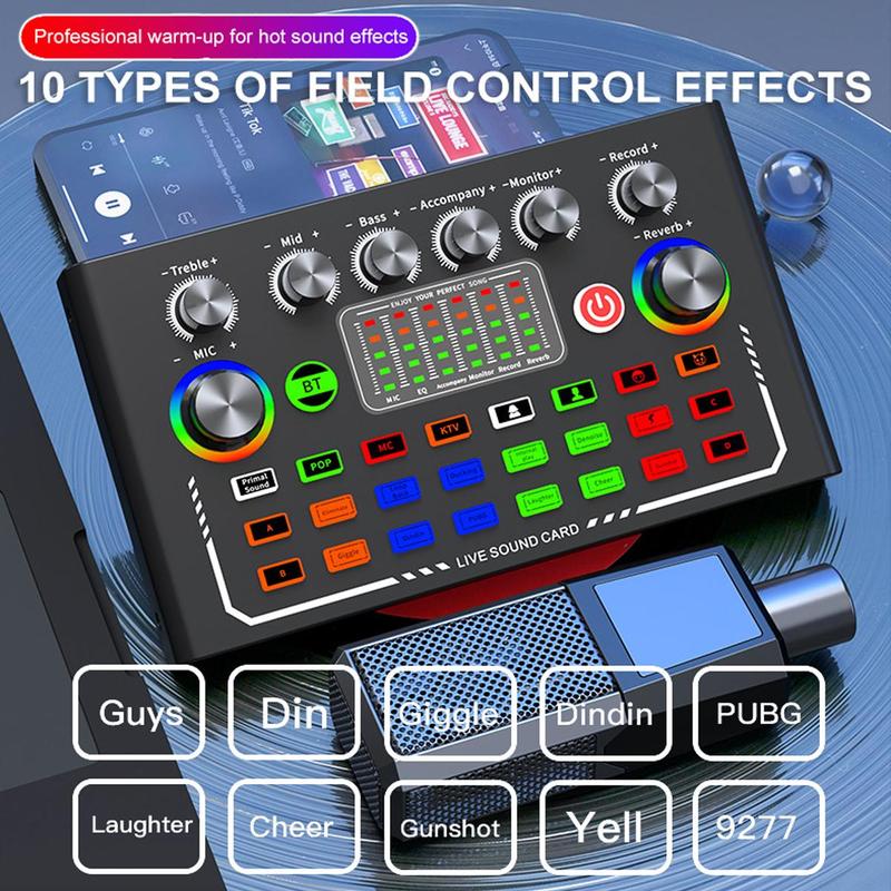 Wireless DJ Mixer, RGB Light Button DJ Mixer, Game Singing Live Sound Control Equipment, Live Atmosphere Broadcast Equipment, Audio Device