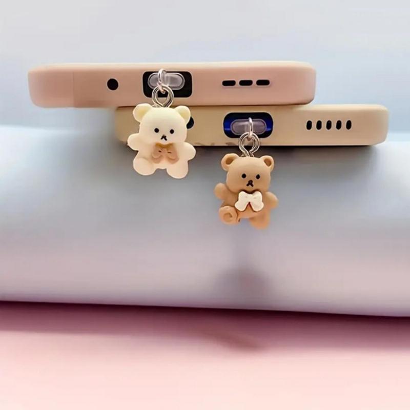 Cute Cartoon Bear Design Phone Charging Port Dust Plug, 1 Count Kawaii Phone Charging Port Dust Plug, Phone Accessories for iPhone & Type-C