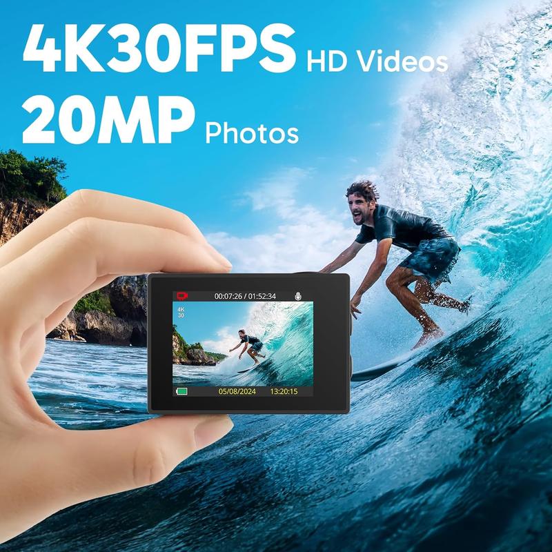 AKASO Action Camera EK7000 4K 20MP Summer Water Sports Underwater Waterproof Camera Fishing Camera Wide Angle Family Trip Accessories Selfie Vlogging Camera Recording Daily life Outdoor Sports Motorcycle, Thanksgiving gifts,Christmas gifts