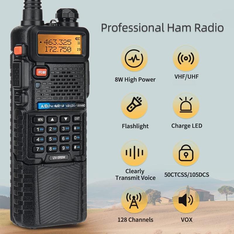 Radio UV-5R 8W Ham Radio Long Range UV5R Dual Band Handheld High Power 3800mAh Rechargeable Walkie Talkies Handheld Two Way Radio with Programming Cable and Earpiece for Survival Gear,2Pack