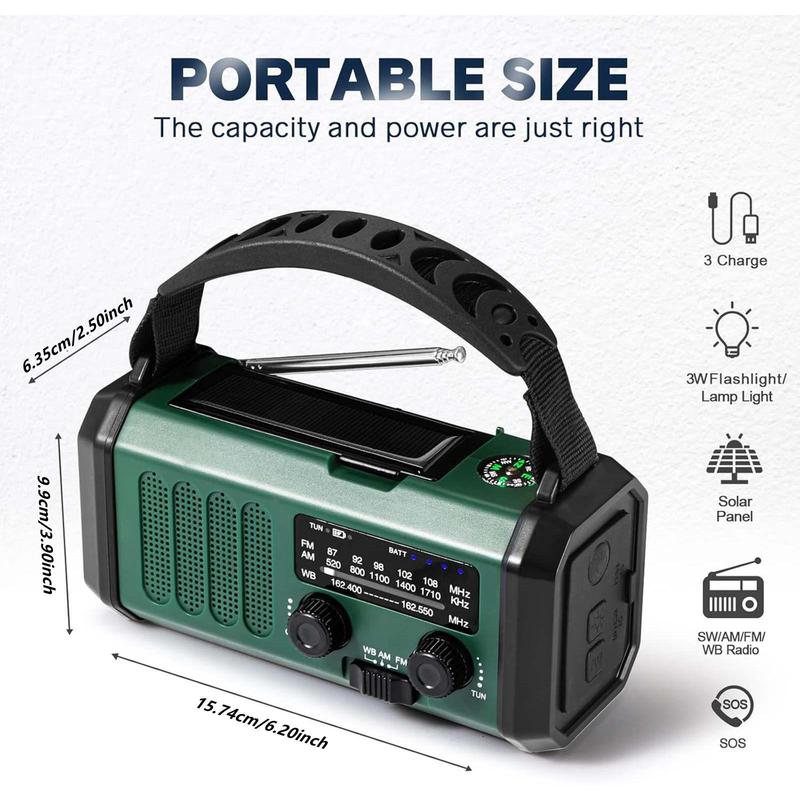 10000 Mah Crank Emergency Solar Radio, Noaa Am Fm Weather Radio, Dynamo Radio, Torch & Led Reading Light, Sos Alarm, Compass For Camping