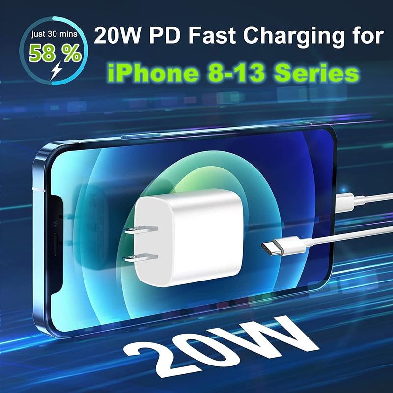 iPhone fast charger data cable, fast charger iPhone 20W PD USB C wall charger C-type power adapter Lightning data cable fast charging plug compatible with iPhone 14 13 Pro 12 11 XS Max XR X 8 Plus SE 2022, iPad