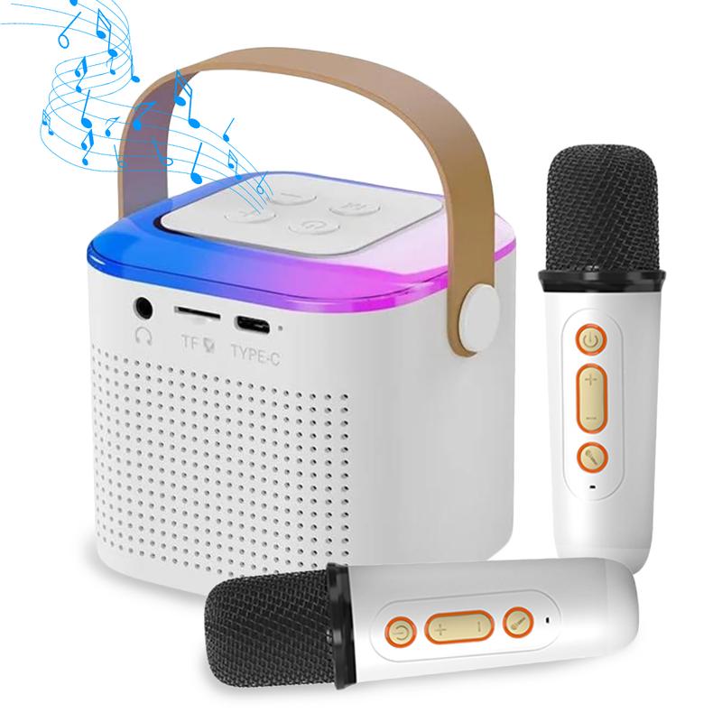 Fall Portable Wireless Karaoke Speaker with 2 Microphone for Kids  5, 6, 7, 8, 9, 10, 11, 12+ Years Old, HIFI Stereo Sound Subwoofers, KTV Speaker Subwoofer with RGB Colorful LED Lights, Karaoke Machine Sound System for Outdoor Sports Travel