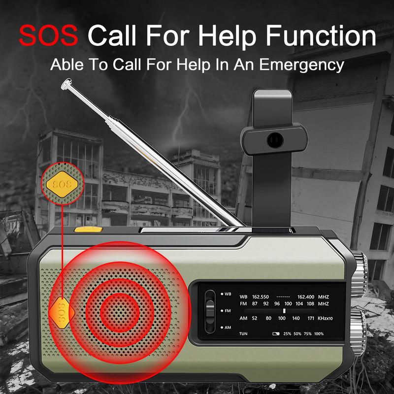 Portable Radio, 2000mAh Emergency Radio with Solar & Hand Crank Powered, AM FM Radio with 3-LED Flashlight, Outdoor Emergency Radio