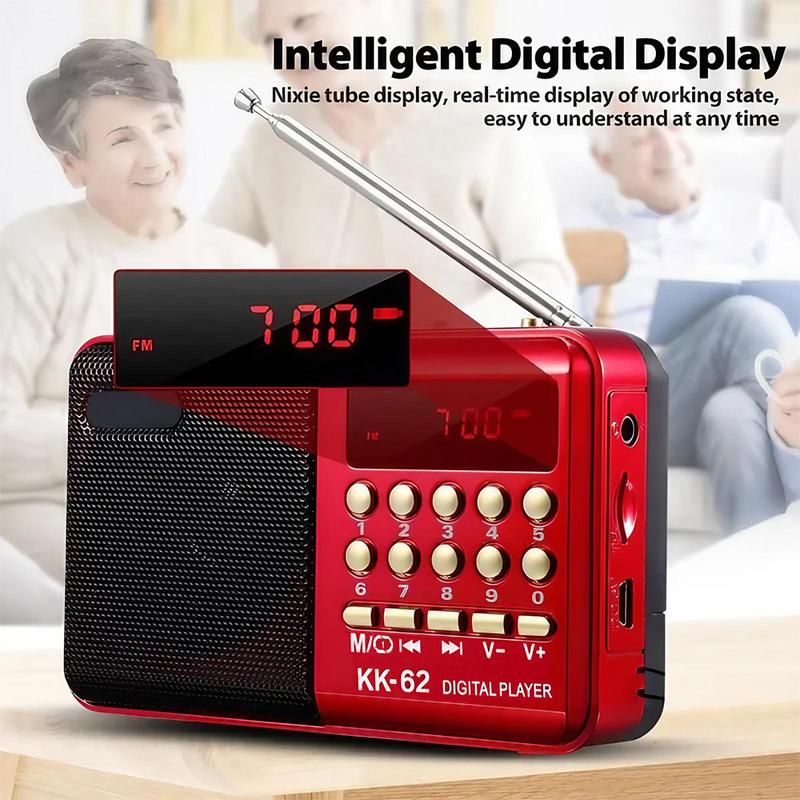 STONEGO Portable Mini Radio Support SD TF Card Port, Rechargeable FM Radio with USB MP3 Player, Multifunctional Radio with Digital Display for Home