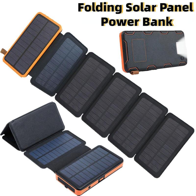 Solar Charger 26000mAh, Outdoor USB C Portable Power Bank with 6 Solar Panels, Fast Charge External Battery Pack with 2 USB Outputs Compatible with Smartphones, Tablets, etc.