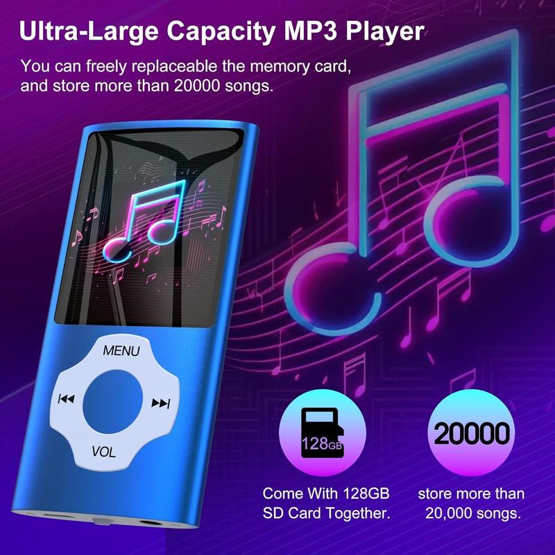 128GB MP3 Player with  5.2,LCD Screen Music Player Up to 256GB,MP3 Player for  with Music,Video,Voice Record,FM Radio,E-Book Reader,Photo Viewer,Darkblue