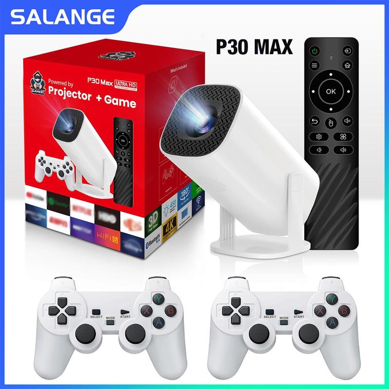 Salange P30 Max Portable Gaming Projector Console Include 2 Wireless Game Controllers 3800 Video Games Support 4K 1080P Android 11 Projector Automatic HDMI