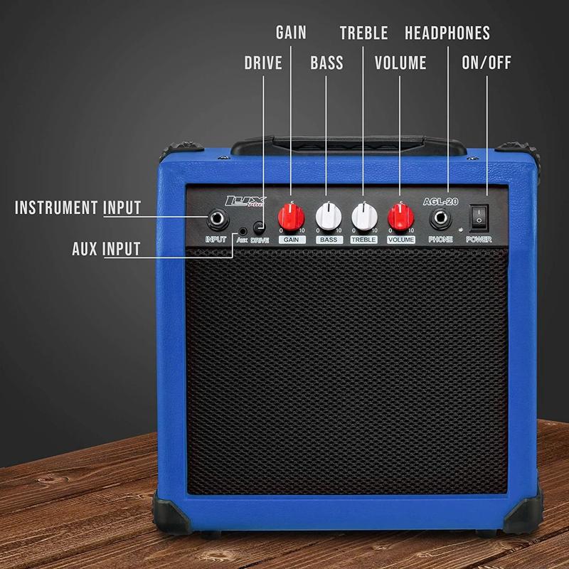 20 Watt Electric Guitar Amplifier with Built-in Speaker, Green, Blue, Mahogany, Natural - YOUTH MUSIC