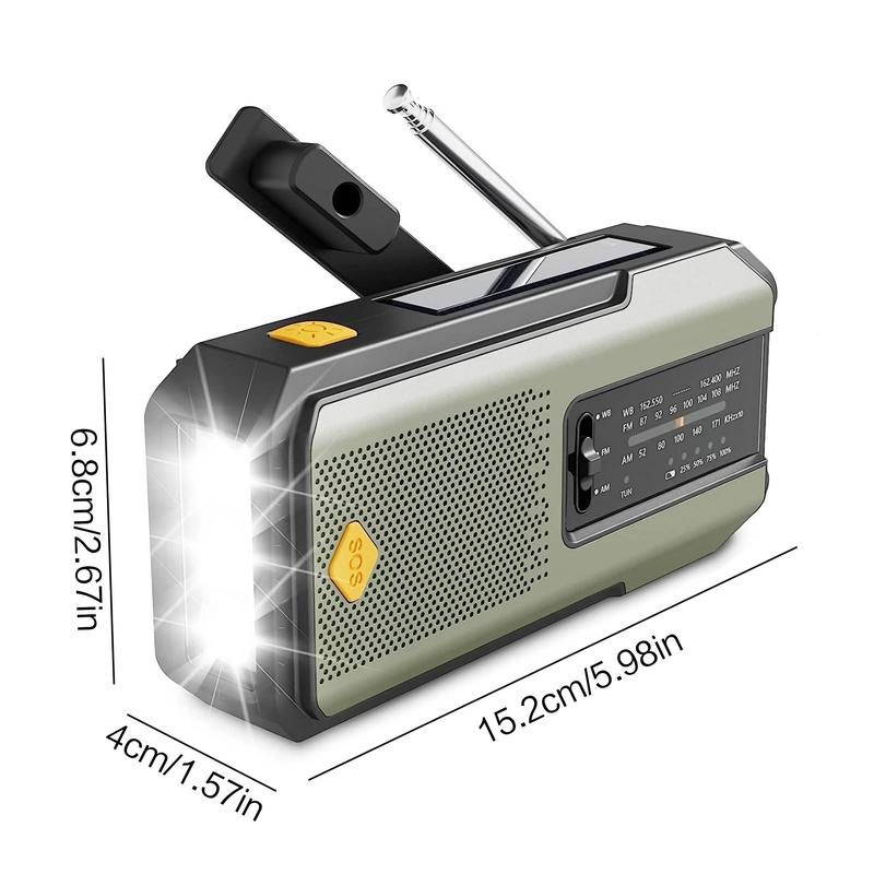 Portable Radio, 2000mAh Emergency Radio with Solar & Hand Crank Powered, AM FM Radio with 3-LED Flashlight, Outdoor Emergency Radio