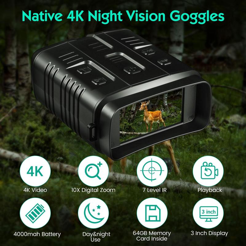 4K Night View Goggles, Digital Infrared Night View Binoculars, Digital Infrared Night View Binoculars with 32GB Memory Card & 4000mAH Rechargeable Lithium Battery, Video Camera