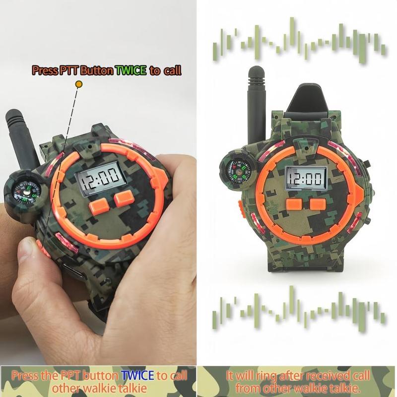 Cordless Walkie Talkie Toy, 2 Counts 200m Transmission Range Walkie Talkie with Flashlight & Compass, Outdoor Game Toy, Christmas Gift