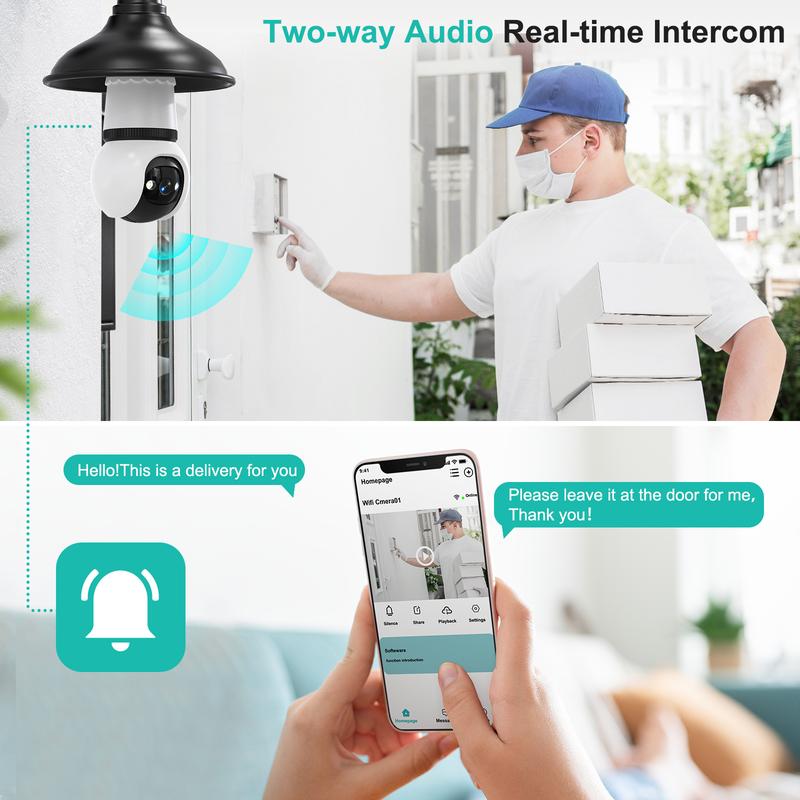 4MP Light Bulb security camera with 5G and 2.4GHz wireless indoor outdoor camera with night vision, motion detection, 360° remote viewing and real-time alerts. Cord Installation