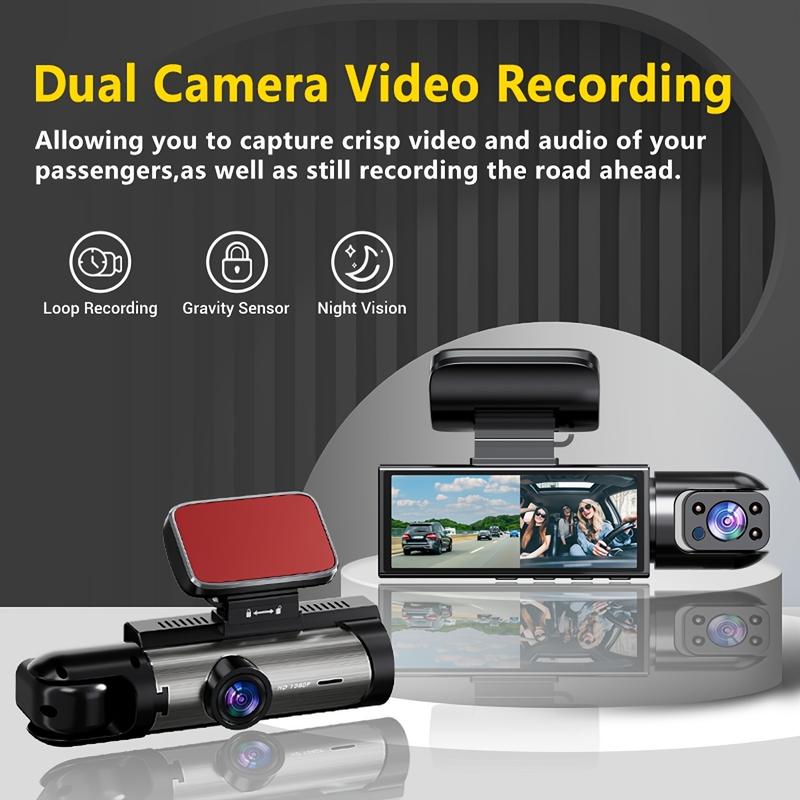 1080P dual-camera tachograph with infrared night vision loop recording and wide-angle lens, 3.16-inch IPS screen