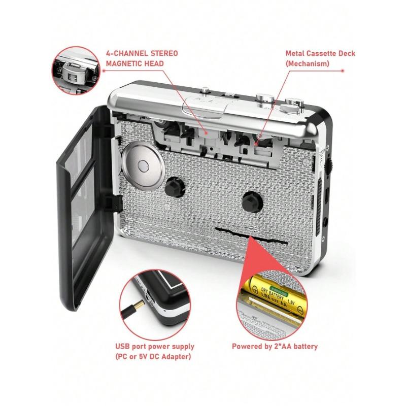 Cassette Player Walkman, Convert Audio Music Cassette To MP3, Compatible With Laptop PC, With Earphone Compact Portable