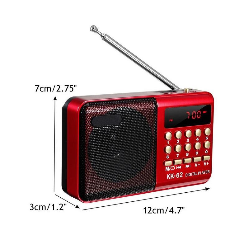 STONEGO Portable Mini Radio Support SD TF Card Port, Rechargeable FM Radio with USB MP3 Player, Multifunctional Radio with Digital Display for Home