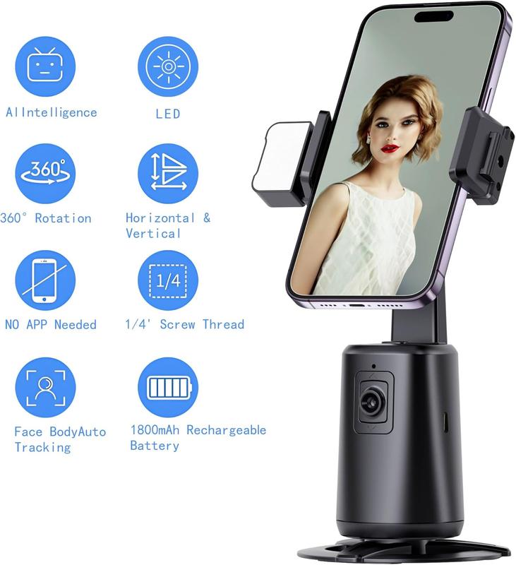 Auto Face Tracking Tripod for Phone,No App Required, 360° Rotation Stand Holder for Video Recording for Influencer Content Creator Vlogging Kit AI Phone Gimbal Stabilizer (Black)