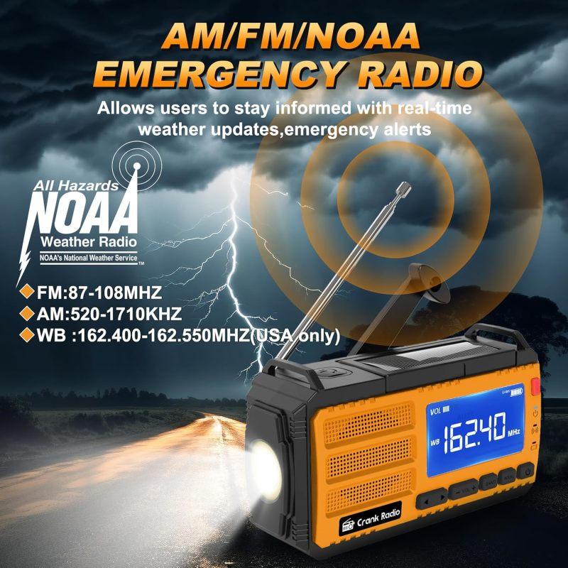 Emergency Weather Radio Solar Hand Crank Emergency Radio 10000mAh AM FM NOAA Weather Radio with LCD Display 3 Mode Flashlight SOS Alarm Compass Headphone Jack for Home Camping Emergency