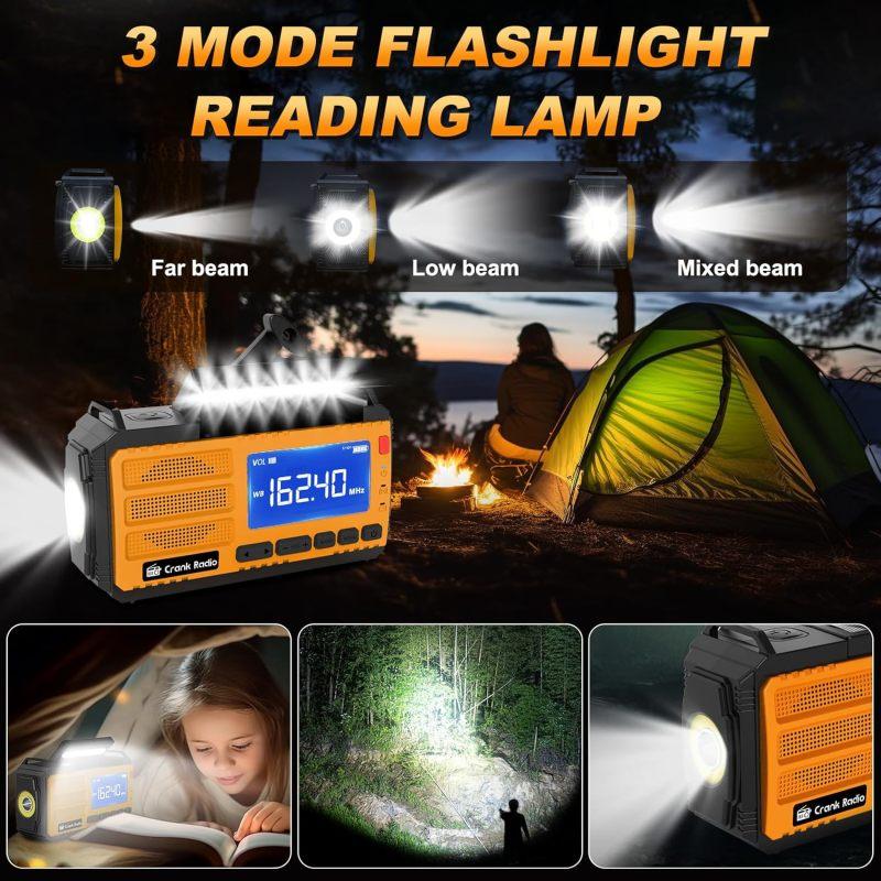 Emergency Weather Radio Solar Hand Crank Emergency Radio 10000mAh AM FM NOAA Weather Radio with LCD Display 3 Mode Flashlight SOS Alarm Compass Headphone Jack for Home Camping Emergency