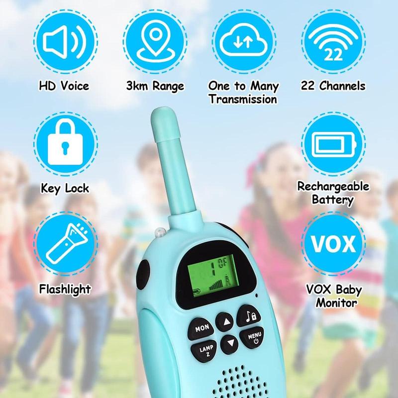 Rechargeable Walkie Talkie, Portable Handheld FM Radio Walkie Talkie with Lanyard, Outdoor Camping Game Equipment, Birthday & Festival Gift