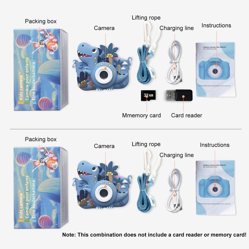 Cartoon Dinosaur Design Digital Camera, Rechargeable 48MP HD Dual Lens Camera Toy, Birthday Gift for Boys & Girls