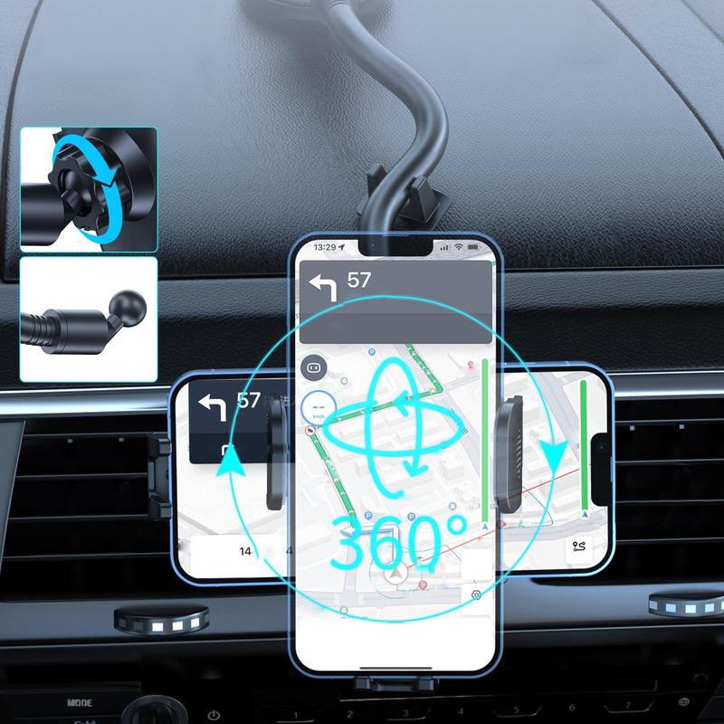 Car Windshield Phone Holder, Long Arm Car Phone Holder Mount, Dashboard Windshield Strong Suction Cup Cell Phone Holder for Car Truck, Car Accessories