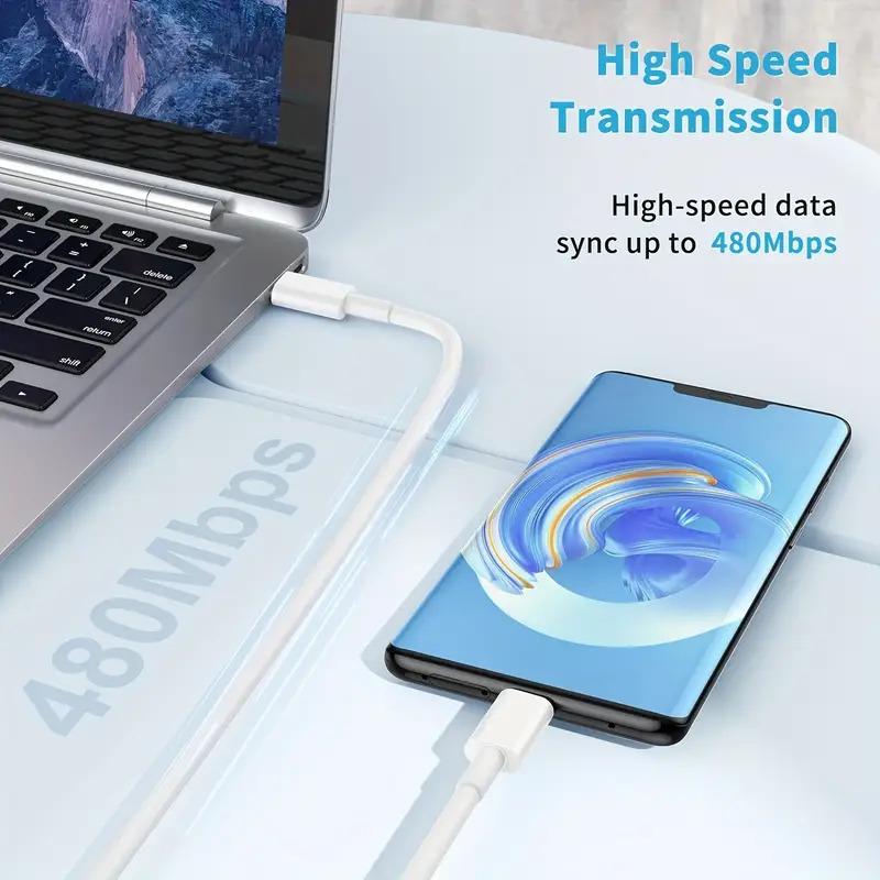 60W USB Type C to C Fast Charging Cable for iPhone 16, 15 & Galaxy - 6.6ft Length Smartphone Mobile Charger Universal Fast