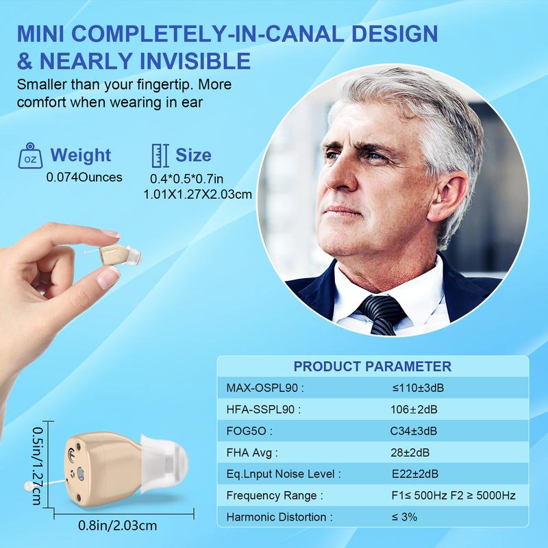 Mini In-ear Hearing Amplifiers Invisible Hearing Aids Adjustable Volume Hearing Aids With Rechargeable Display