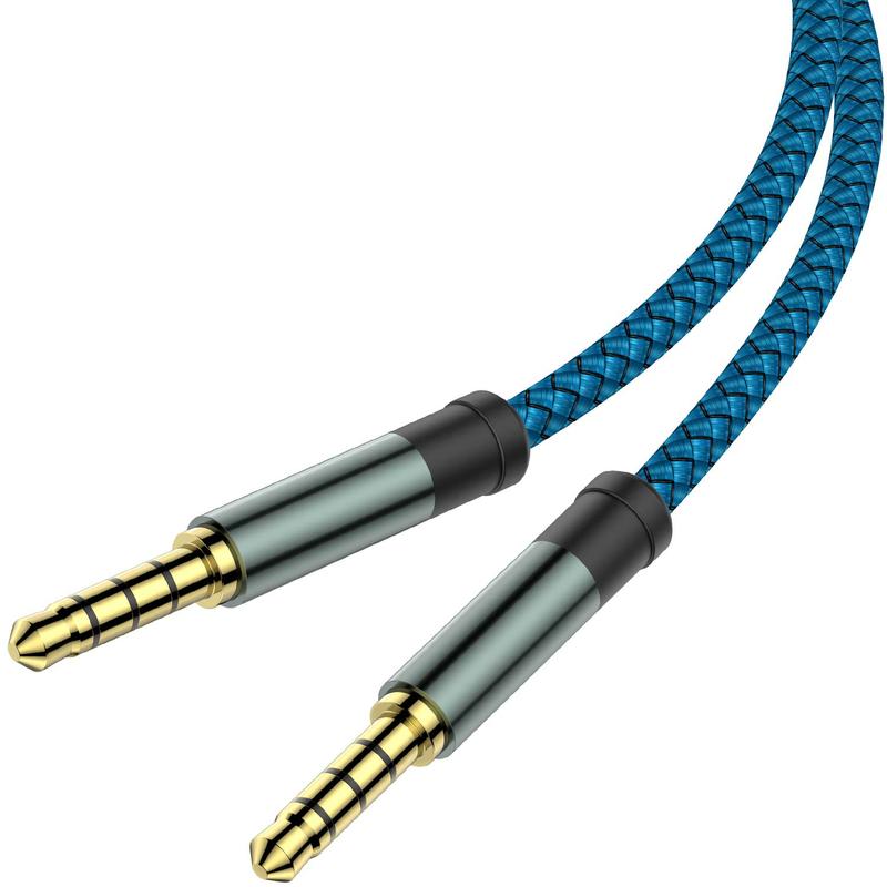 2 Pack TRRS 3.5mm Audio , 5Ft 4-Conductor (4 Pole) with Mic[Microphone Compatible] Nylon Braided Aux Cord Compatible  Home Stereos,Speaker,Headphones,(Blue)