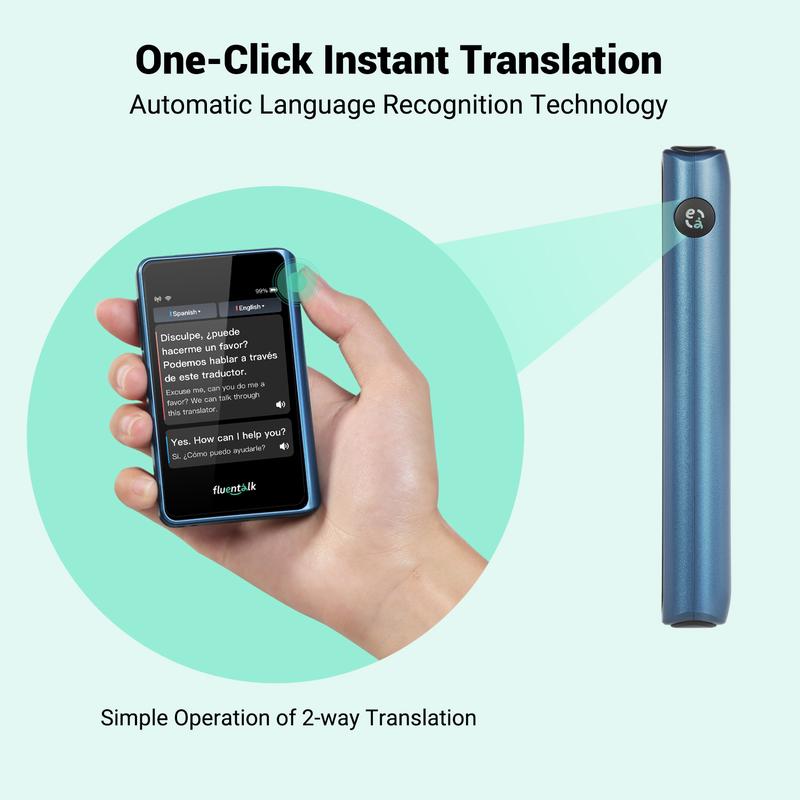 Fluentalk by Timekettle, T1 Mini Translator Device No WiFi Needed, Built in 1-Year Global Mobile Data, Supports 36 Languages and Photo Translation, Instant Language Translator for Travelling Blue