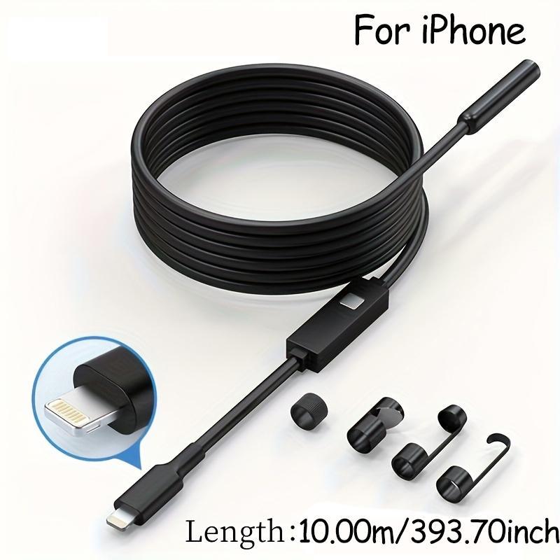 Multipurpose Industrial Endoscope for Cellphone Smartphone, 1 Count Waterproof Tube Sink Drain Pipe Mobile Camera with LED Light, HD Inspection Camera for iPhone & iPad, Detecting Tools