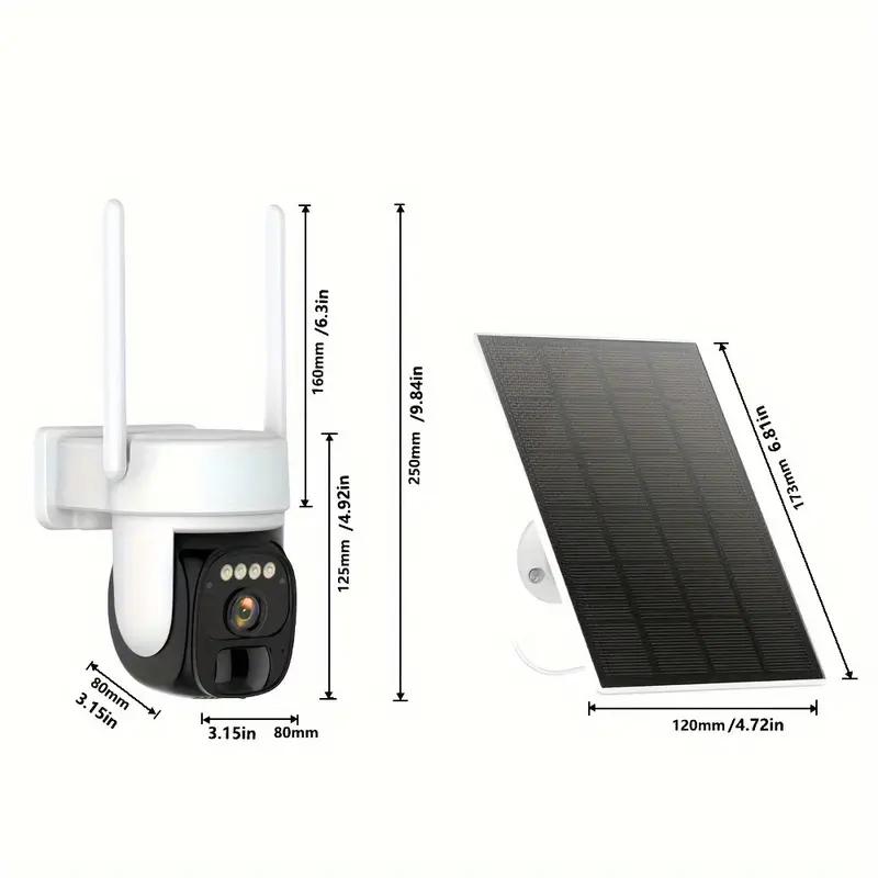 Solar Outdoor Wireless Surveillance Camera, 2K 360° Panoramic Tilt Low-Power WiFi Surveillance Camera, CCTV 2.4G WiFi, AI motion detection PTZ, color night vision, two-way audio, cloud storage, application connection. cctvcamera wireless securitycamera