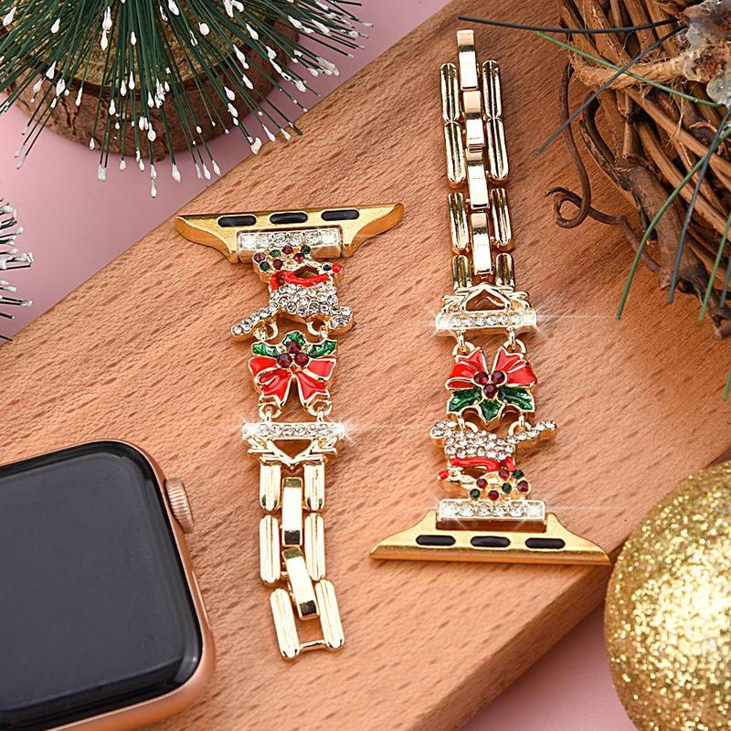 Rhinestone Decorated Watch Band (Band Only), Cute Christmas Theme Watch Band for Women, Smart Watch Accessories for Apple Watch Ultra2 10 9 8 7 6 SE2 5 4 3 2 1