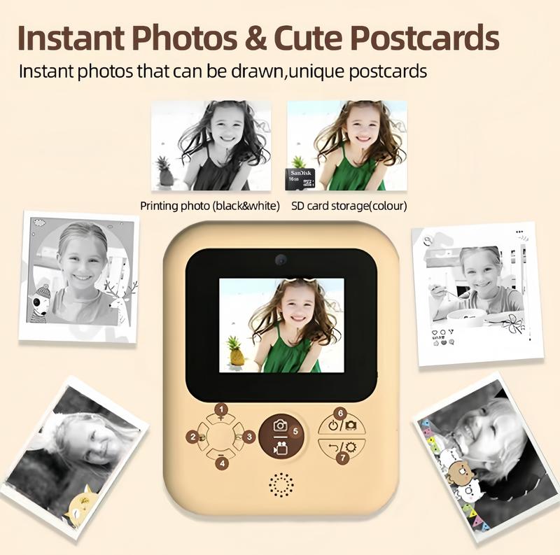 Instant print camera for kids, creativeChristmas and birthday gift for boysand girls ages 6 and up, HD digitalcamera with thermal paper, educationalchildren's toy camera, portable instantprint camera, includes 32GB SD card