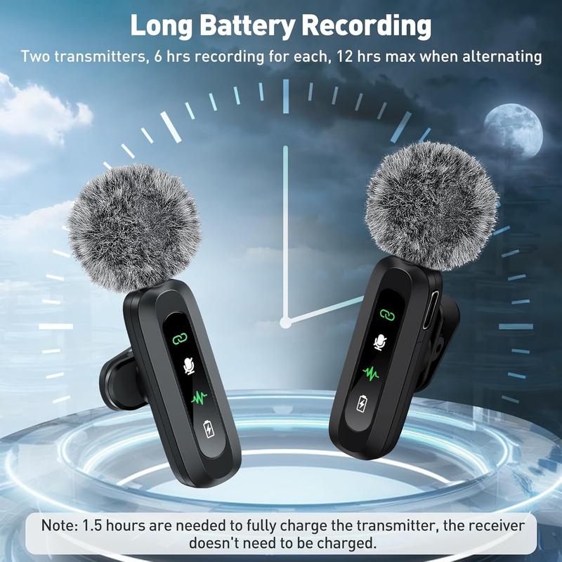 Wireless Lavalier microphone, that is, plug-in mini microphone, noise cancellation, 2-pack mini microphone professional noise cancellation recording clip microphone for creators interview tiktok Vlog creators