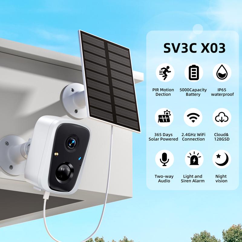 SV3C 4MP Solar Security Camera - 120° Wide-Angle  2K Ultra HD PIR Motion Detection Two-Way Audio  IP65 Smart Home Integration Year-Round Solar Power