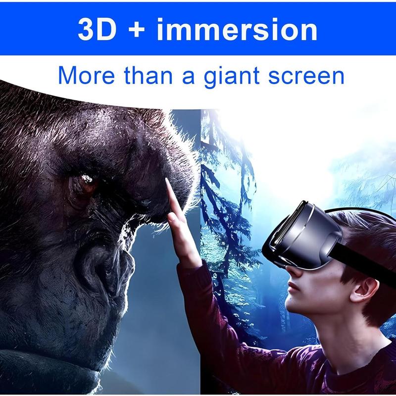 3D VR Headset, 3D VR Glasses Virtual Reality Headset for iPhone or Android Compatible 5.0” to 7.0”, Virtual Reality 3D Glasses Headset Helmets with Controller, for Mobile Games & Movies