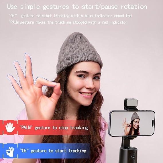 Auto Face Tracking Tripod for Phone,No App Required, 360° Rotation Stand Holder for Video Recording for Influencer Content Creator Vlogging Kit AI Phone Gimbal Stabilizer (Black)