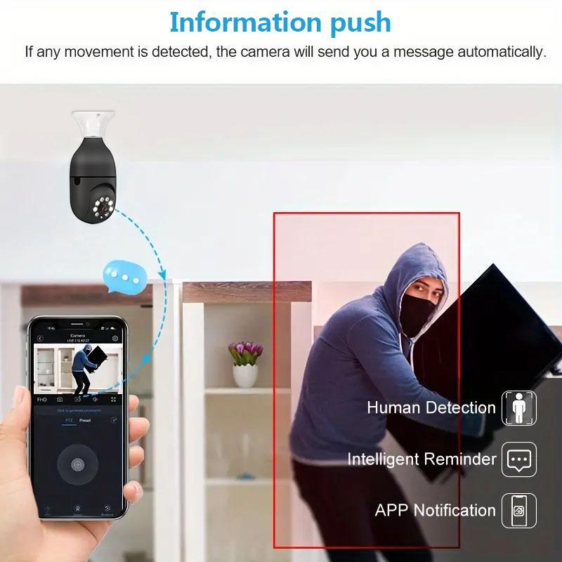 E27 2.4GHz WiFi Smart Home Monitoring Camera, 1080P Smart Home Security Camera with Two-way Conversation, Motion-Tracking, Baby Pet Monitoring Camera