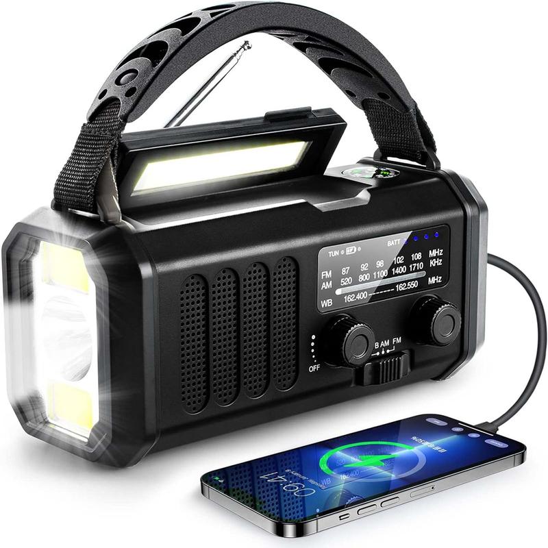 10000 Mah Crank Emergency Solar Radio, Noaa Am Fm Weather Radio, Dynamo Radio, Torch & Led Reading Light, Sos Alarm, Compass For Camping