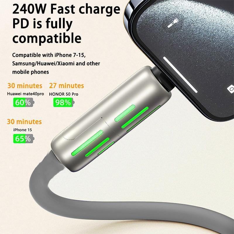 4-in-1 USB Charging Cable, fastcharging cable MAX 240W USB A+ TYPE C + Lightning Multi national aluminum alloy cable management 240W suitable for iPhone 15 14 Samsung Galaxy, Android Phones & Tablets iPad Pro Smartphone Cellphone Mobile