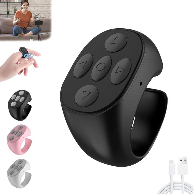 Wireless Bluetooth Remote Control, Remote App Page Turner, Rechargeable Fingertip Camera Remote Scroll Ring for iOS Android Ipad (Get a Wireless Clicker)