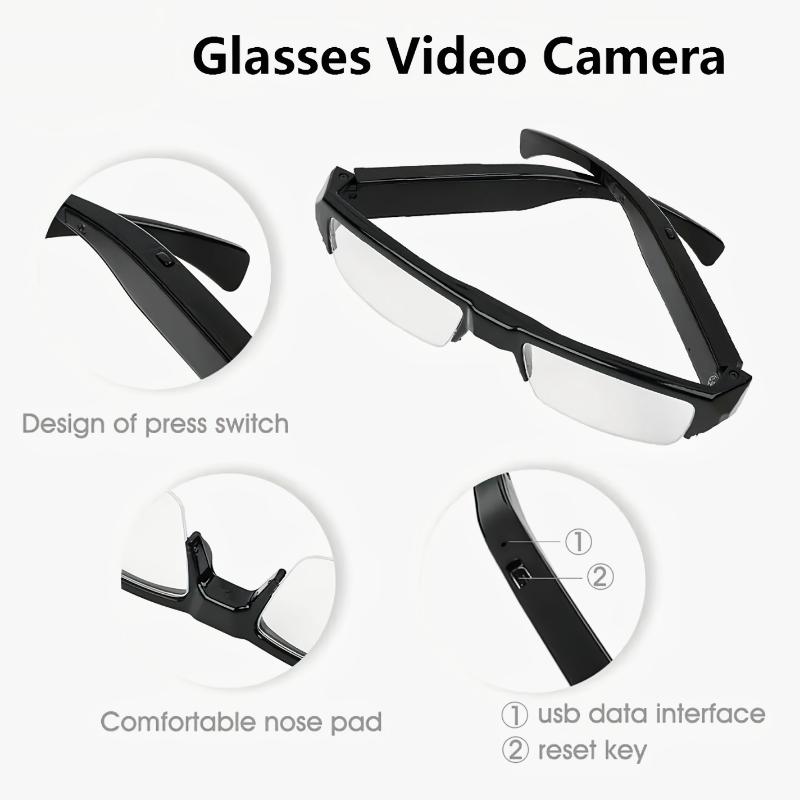 64GB Smart HD Video Glasses - 1080P Body Camera for Cycling, Meeting Recording, Outdoor Sports - Hands-Free, Water-Resistant, Wide-Angle Lens, Long Battery Life, Portable Storage